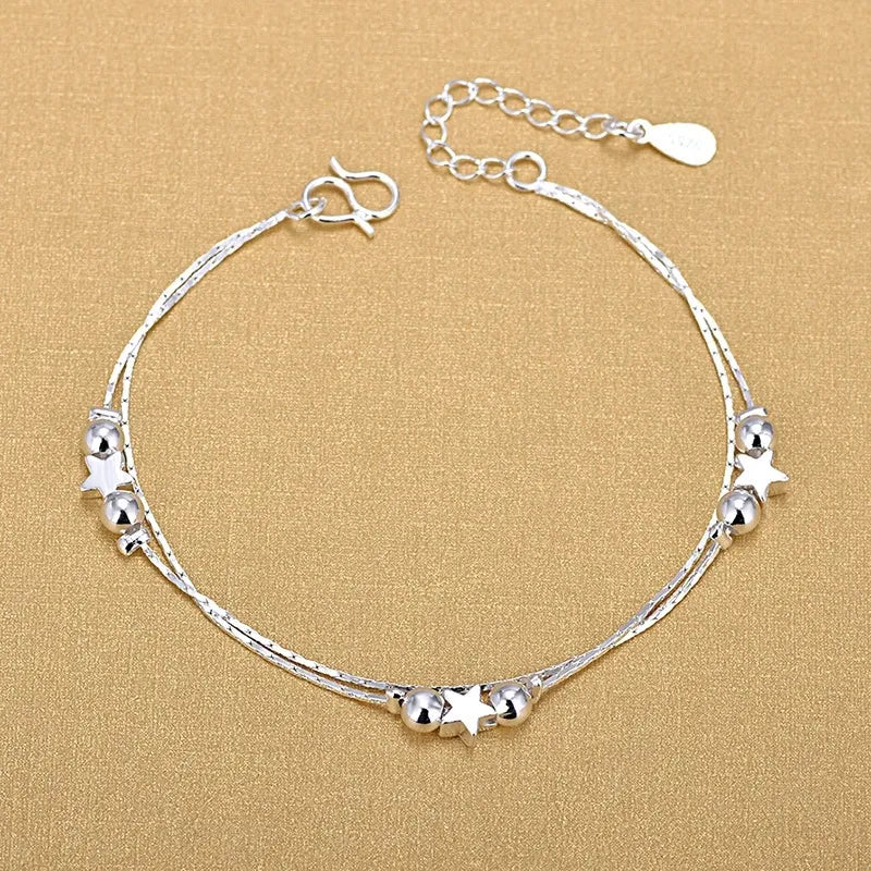 bosastar, bosastar.com, 925 silver double twist chain beads star charm bracelet, double twist chain bracelets, charm bracelet,