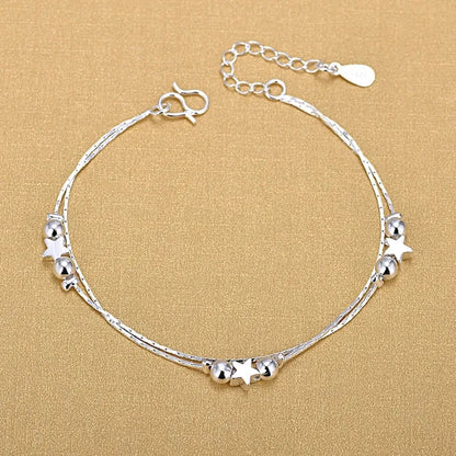 bosastar, bosastar.com, 925 Silver Double Twist Chain Beads Star Charm Bracelet, Double twist chain Bracelets, charm bracelet,