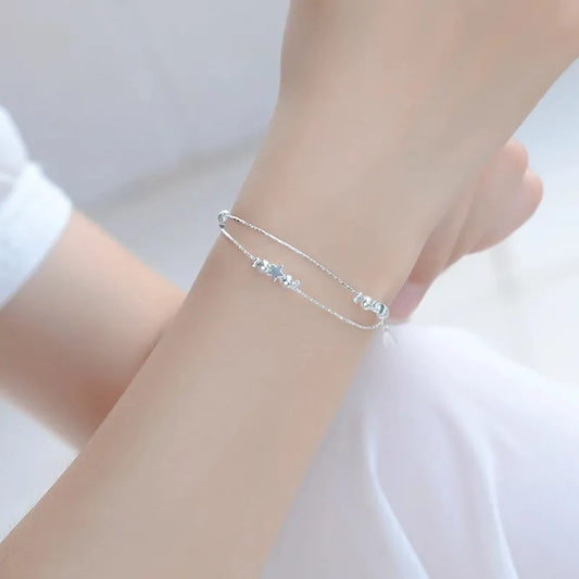 bosastar, bosastar.com, 925 Silver Double Twist Chain Beads Star Charm Bracelet, Double twist chain Bracelets, charm bracelet,