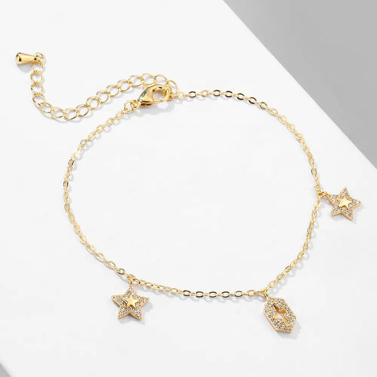 Star Bracelet Chain Adjustable Charm Bracelets 18ct Gold Plated Gold-Plated