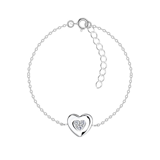 Sterling Silver Heart Bracelet  with Adjustable Chain