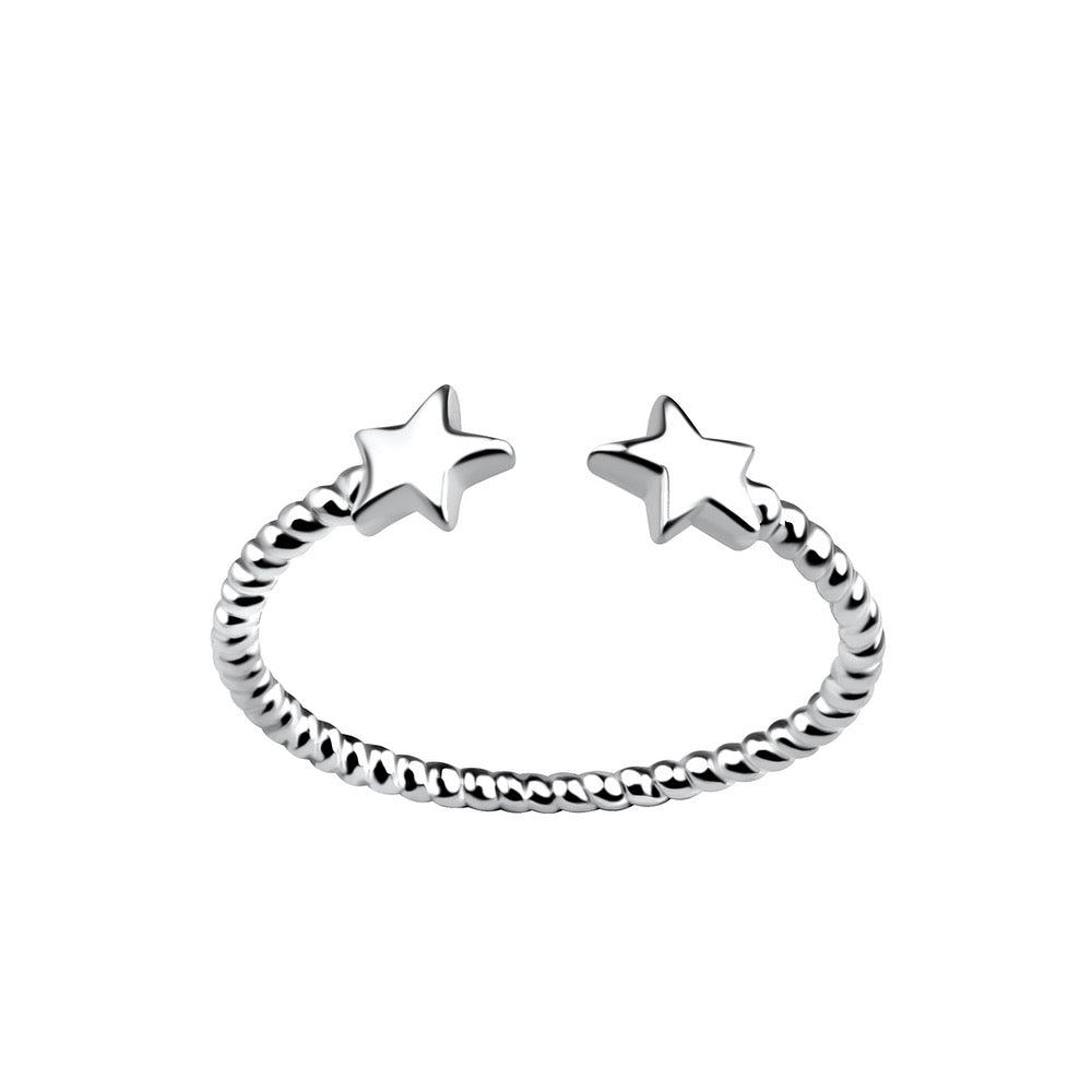 sterling silver opened star ring- elegant celestial design, adjustable ring