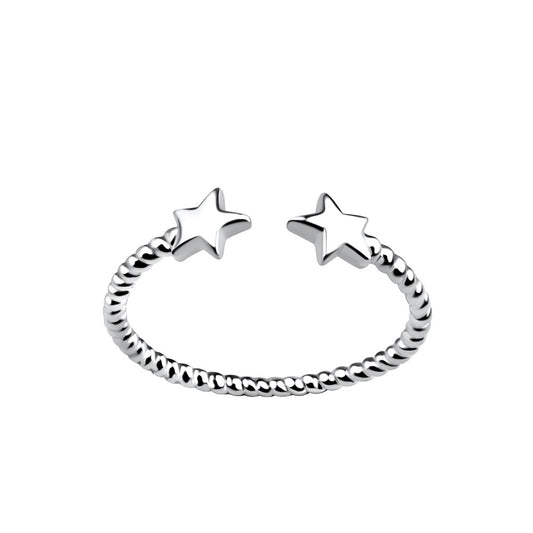 Sterling Silver Opened Star Ring- Elegant Celestial Design, Adjustable Ring