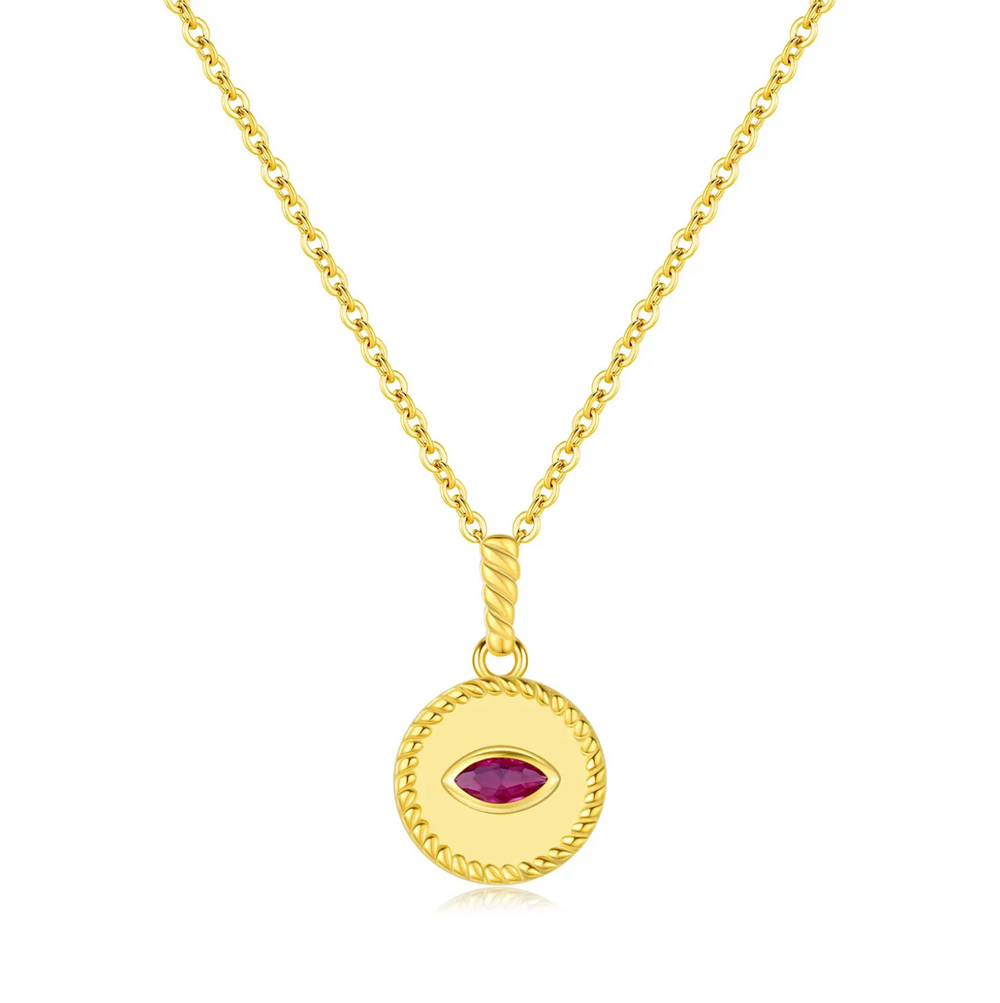 vintage 925 sterling gold plated ruby protective eye pendant necklace