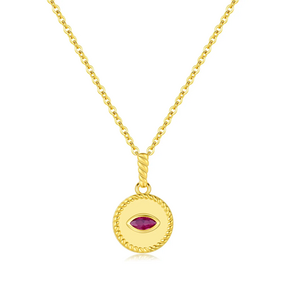 Vintage 925 Sterling Gold Plated Ruby Protective Eye Pendant Necklace
