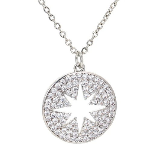 Cubic Zircon Round Hollow North Star Pendant Necklace