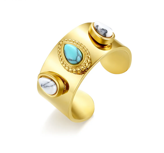 Turquoise Three Stone Adjustable Ring a piece of classic statement