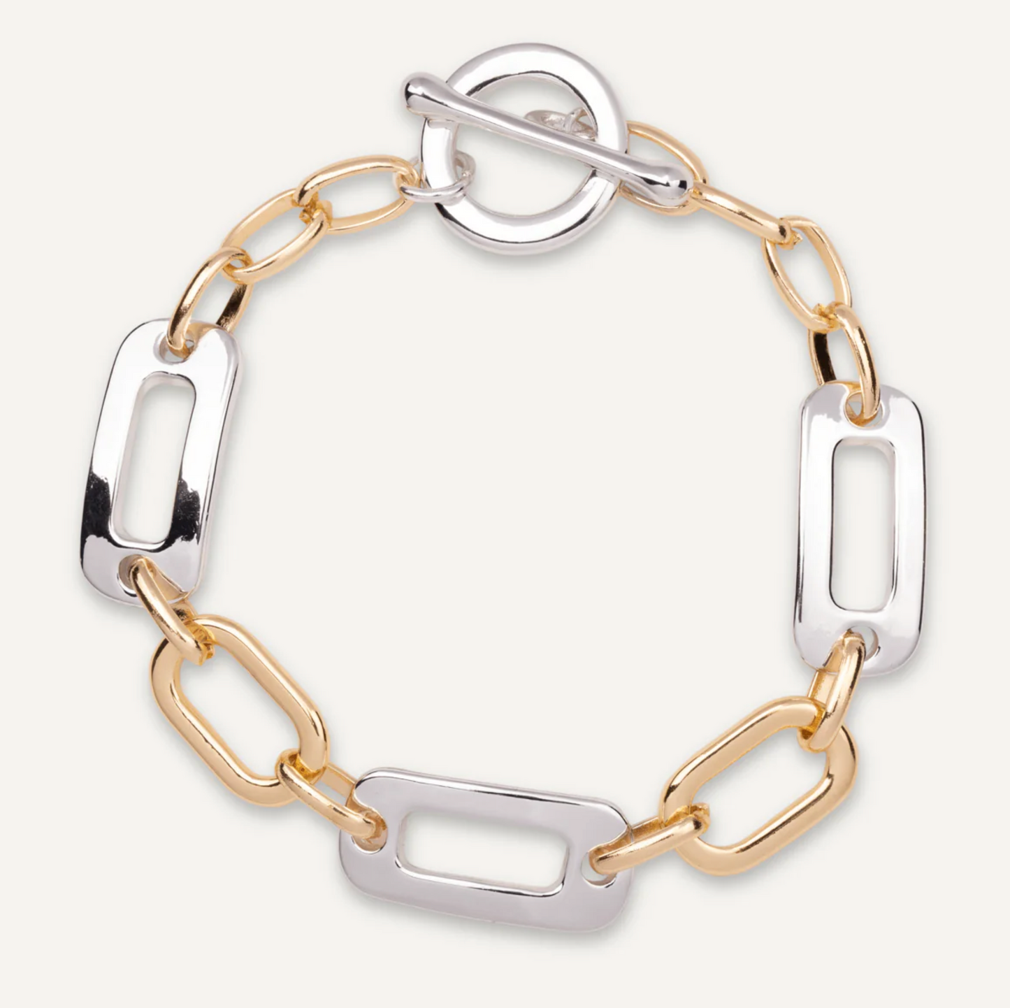 beautiful mixed tone link bracelet-elegant gold, silver & rose gold interlocking design