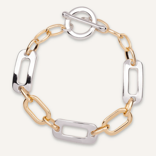 Beautiful Mixed Tone Link Bracelet-Elegant Gold, Silver & Rose Gold Interlocking Design