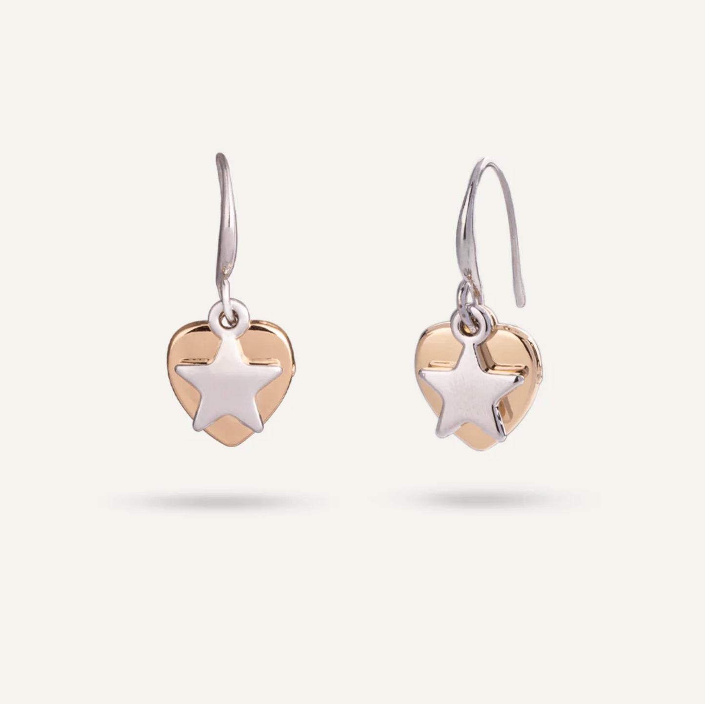 star drop earrings in two-tone and silver