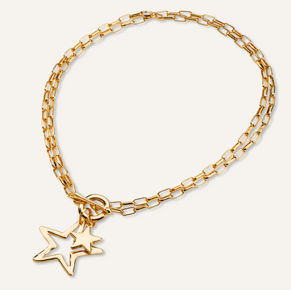 Double Star Two-Tone Neckless with Adjustable Chain