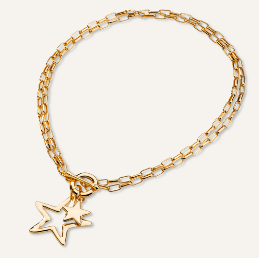 Double Star Two-Tone Neckless with Adjustable Chain