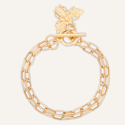 Bee T-Bar Gold Bracelet with Elegant Bee Charm – Luxury Adjustable Jewelry