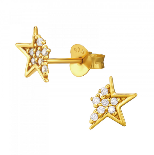 Fading Star - 925 Sterling Silver Cubic Zirconia Ear Studs