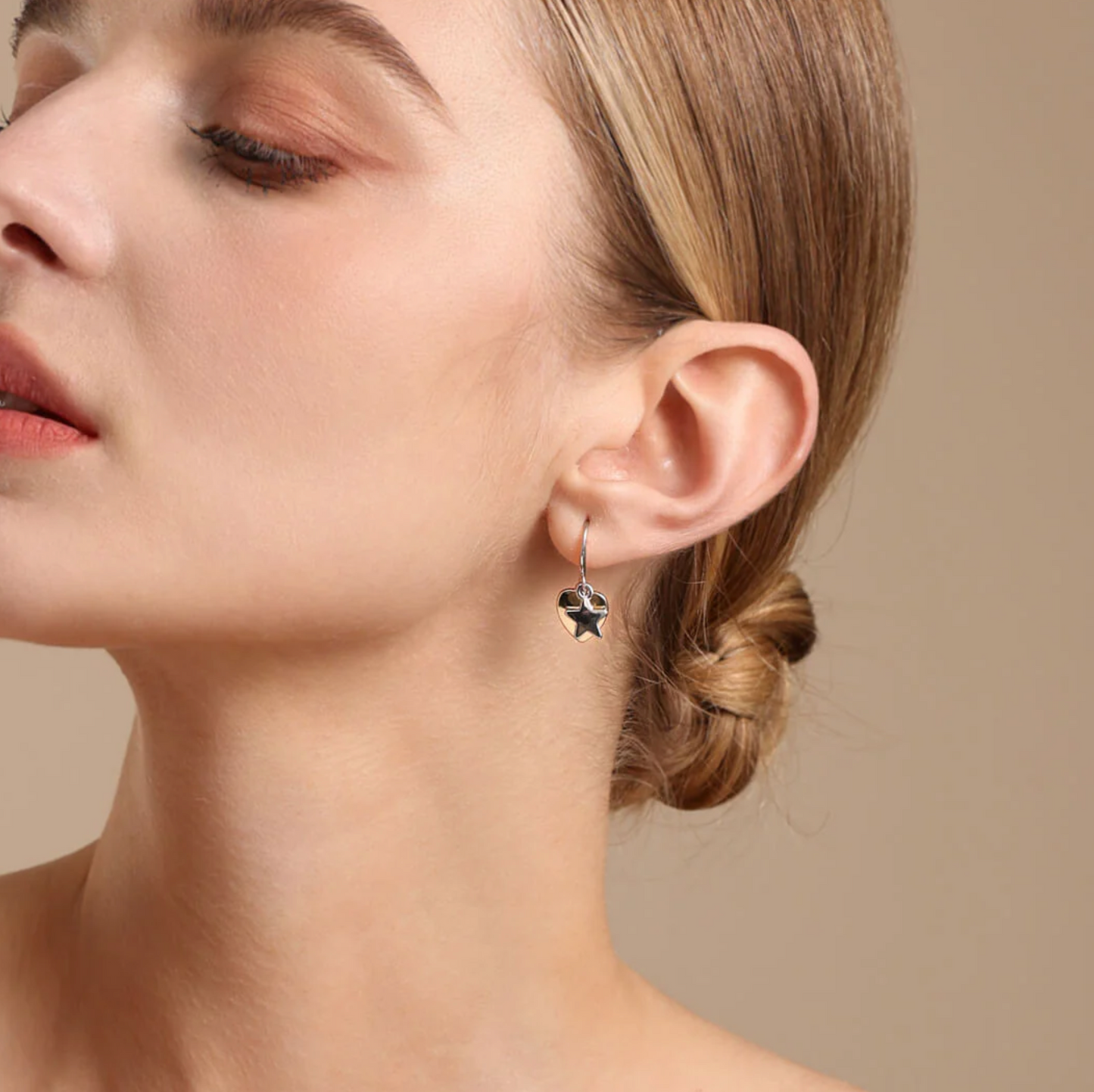 star drop earrings in two-tone and silver