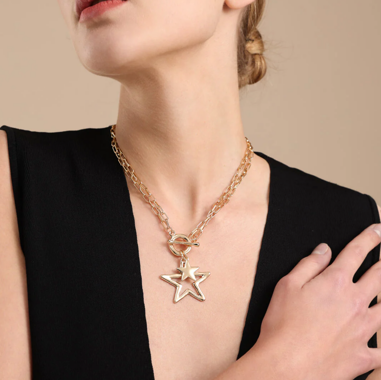 double star two-tone neckless with adjustable chain